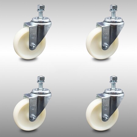 Service Caster 4 Inch SS Nylon Wheel Swivel 12mm Threaded Stem Caster Set SCC-SSTS20S414-NYS-M1215-4